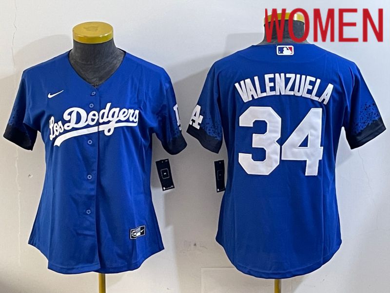 Women Los Angeles Dodgers #34 Valenzuela 2024 blue jersey 202411208->women mlb jersey->Women Jersey